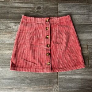 Forever‎ 21 Coral Corduroy Mini Skirt Button Front Y2K Retro Casual Cute, Small